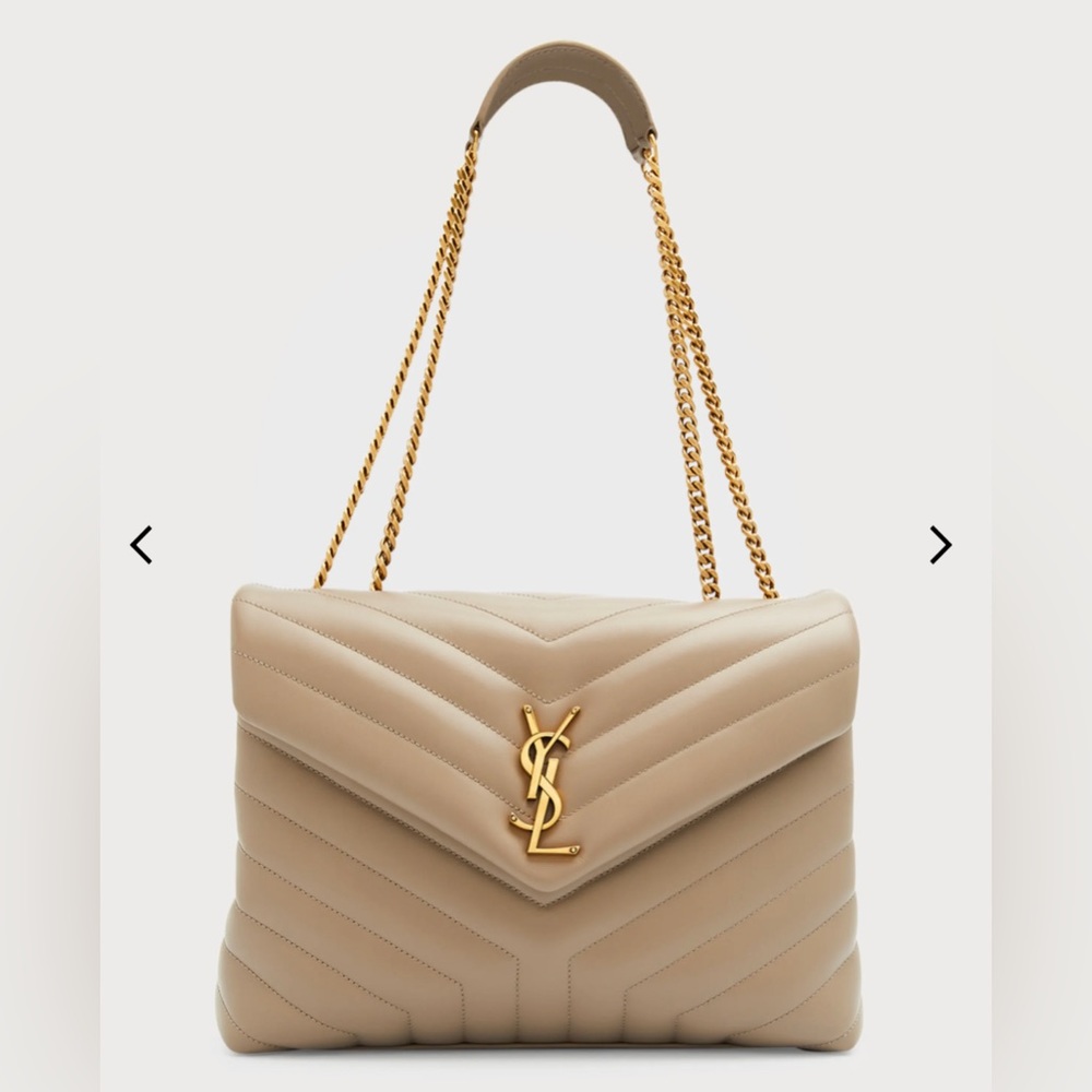 Saint Laurent Medium Loulou Bag in Taupe with Gold Hardware